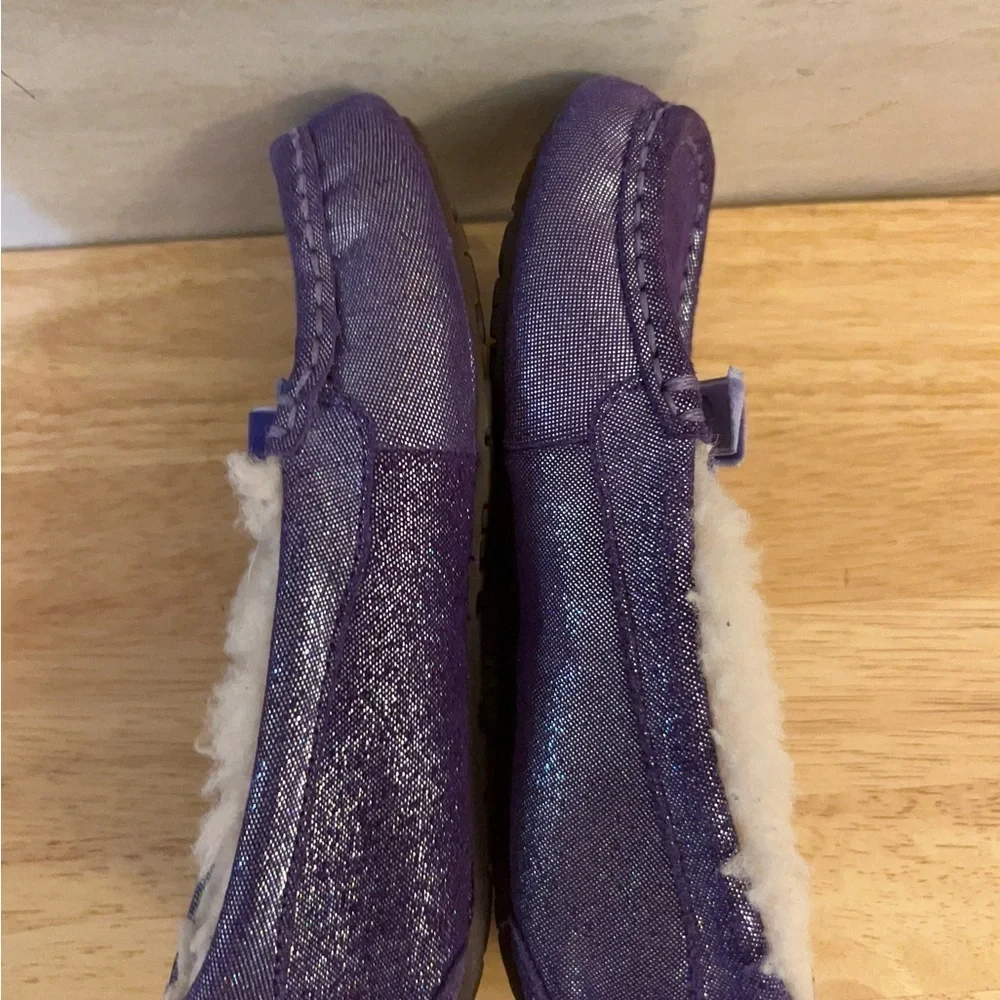 Ugg Australia Annmarie purple glitter bow sheepskin slippers/ moccasins